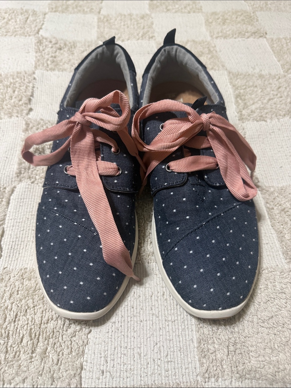 Toms Navy Polka Dot Lace-Up Sneakers with Pink Laces 8